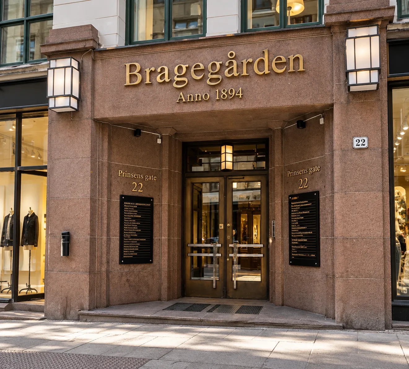 Inngangen til Bragegården i Prinsens gate 22 i Oslo